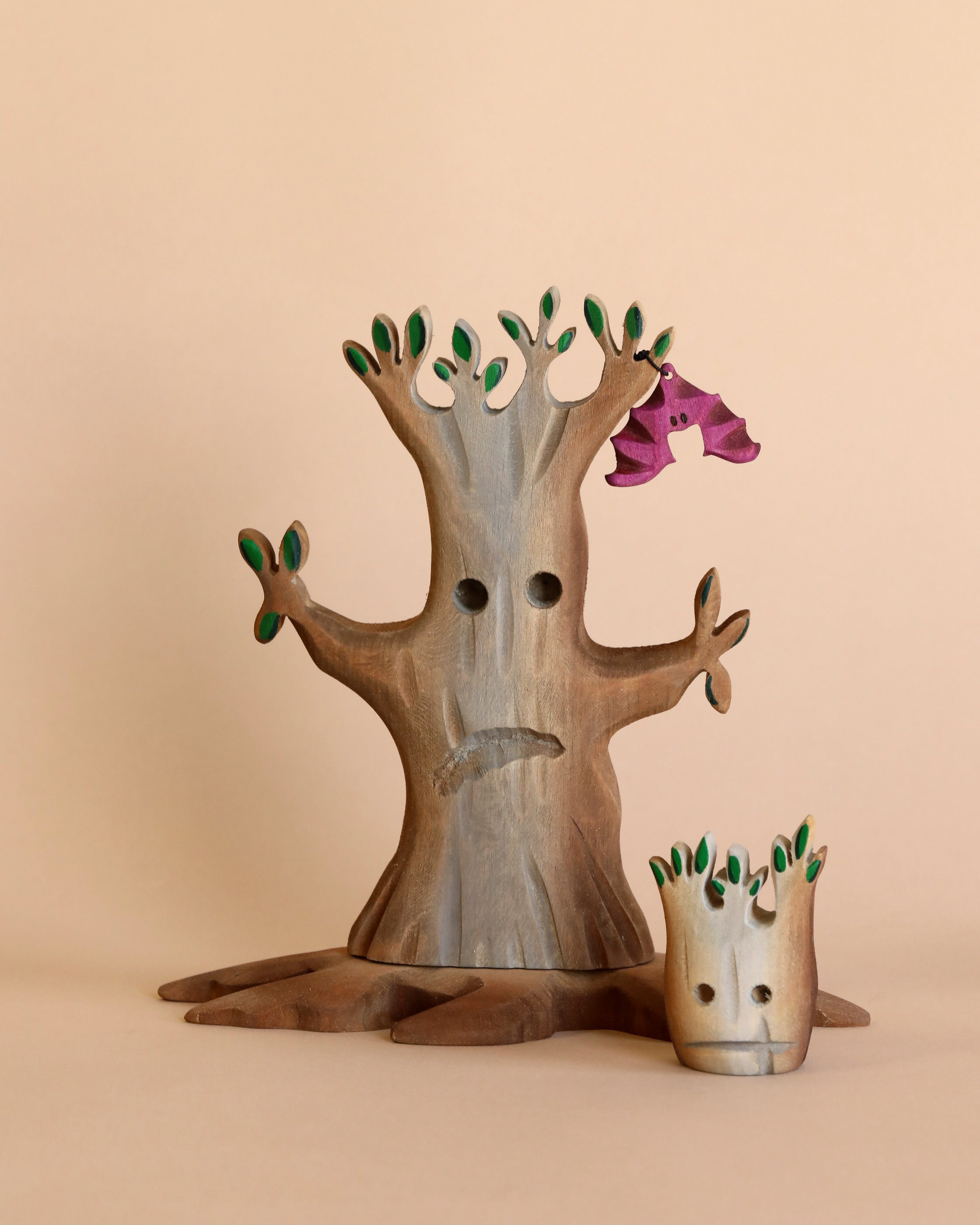 Bumbu Handmade Wooden Halloween Trees & Bat Set